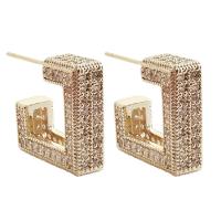 ottone orecchini a borchia, placcato color oro, Micro spianare cubic zirconia & per la donna, 5.50x17mm, Venduto da coppia