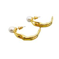 Brass Stud Earring with Plastic Pearl plated fashion jewelry & for woman nickel lead & cadmium free 37.50mm Sold By Pair