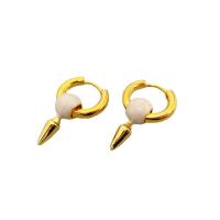 Huggie Hoop Drop Earring, Brass, 18K gold plated, fashion jewelry & for woman & enamel, nickel, lead & cadmium free, 30x18mm, Sold By Pair