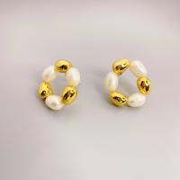 Brass Stud Earring with Plastic Pearl 18K gold plated fashion jewelry & for woman nickel lead & cadmium free 19mm Sold By Pair
