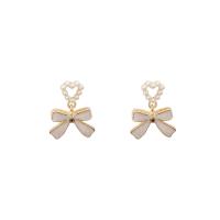 Zinc Alloy Drop Earrings with ABS Plastic Pearl Bowknot high quality plated fashion jewelry & for woman & enamel two different colored Sold By Pair