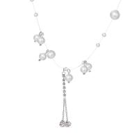 Naszyjnik z pereł z tworzyw sztucznych, Tworzywa ABS perła, ze Żyłka wędkarska, biżuteria moda & mikro utorować cyrkonia & dla kobiety, srebro, 43mm, sprzedane przez PC