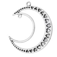 Tibetan Style Pendant Component, Moon, antique silver color plated, DIY & 1/1 loop & hollow, silver color, nickel, lead & cadmium free, 45x50x2.50mm, Hole:Approx 2mm, Sold By KG
