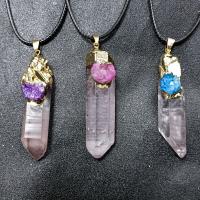 Quartz Gemstone Pendants, Clear Quartz, with Ice Quartz Agate & Brass, irregular, gold color plated, Unisex, more colors for choice, 25-50mm, Sold By PC