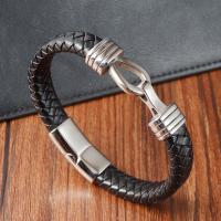 cuir PU bracelet, avec Acier inoxydable 304, bijoux de mode & pour homme, noire, Longueur:21 cm, Vendu par PC