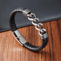 cuir PU bracelet, avec Acier inoxydable 304, bijoux de mode & pour homme & creux, noire, Longueur:21 cm, Vendu par PC