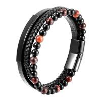 PU Leather Bracelet with Natural Stone & 304 Stainless Steel Vacuum Ion Plating fashion jewelry & for man Sold By PC