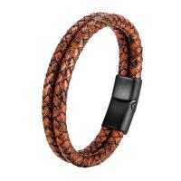 PU Leather Bracelet with 304 Stainless Steel Vacuum Ion Plating fashion jewelry & for man reddish orange Length 21 cm Sold By PC