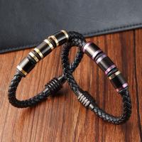 PU Leather Bracelet with 304 Stainless Steel Round Vacuum Ion Plating fashion jewelry & for man Length 21 cm Sold By PC
