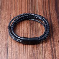 PU Leather Bracelet with 304 Stainless Steel Round plumbum black color plated fashion jewelry & multilayer & for man black Length 21 cm Sold By PC