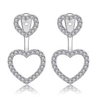 Brass Drop Earring silver color plated fashion jewelry & micro pave cubic zirconia nickel lead & cadmium free Sold By Pair