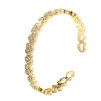 laiton bracelet manchette, Placage de couleur d'or, pavé de micro zircon & pour femme, Or, 60mm, Vendu par PC
