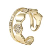 Cubique anneau en laiton Circonia Micro Pave, Placage de couleur d'or, Réglable & pavé de micro zircon & pour femme & creux, Or, 17mm, Vendu par PC