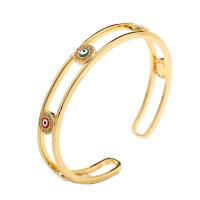 Brass Cuff Bangle gold color plated micro pave cubic zirconia & for woman & enamel & hollow gold 60mm Sold By PC