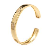 Brass Cuff Bangle, gold color plated, micro pave cubic zirconia & for woman, gold, 60mm, Sold By PC