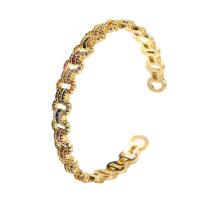 Brass Cuff Bangle gold color plated micro pave cubic zirconia & for woman & hollow gold 60mm Sold By PC