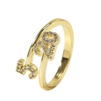 Cubique anneau en laiton Circonia Micro Pave, Placage de couleur d'or, Réglable & pavé de micro zircon & pour femme, Or, 17mm, Vendu par PC