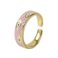 Brass Finger Ring gold color plated Adjustable & evil eye pattern & for woman & enamel 18mm Sold By PC