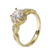 Cúbicos Circonia Micro Pave anillo de latón, metal, color del oro de la alta calidad chapado, Ajustable & micro arcilla de zirconia cúbica & para mujer, dorado, 17mm, Vendido por UD