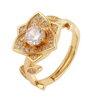Cubic Zirconia Micro Pave Brass Ring, Flower, gold color plated, Adjustable & micro pave cubic zirconia & for woman, gold, 18mm, Sold By PC