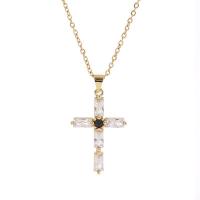 Cubic Zircon Micro Pave Brass Necklace, Cross, gold color plated, micro pave cubic zirconia & for woman, gold, 19x29mm, Length:Approx 17.7 Inch, Sold By PC