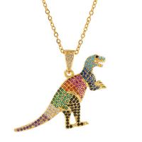 Cubic Zircon Micro Pave Brass Necklace, Dinosaur, gold color plated, micro pave cubic zirconia & for woman, multi-colored, 40x38mm, Length:Approx 17.7 Inch, Sold By PC