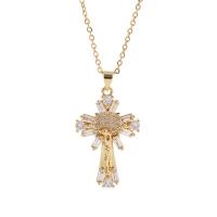 Cubic Zircon Micro Pave Brass Necklace, Cross, gold color plated, micro pave cubic zirconia & for woman, gold, 20x32mm, Length:Approx 17.7 Inch, Sold By PC