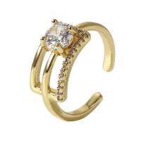 Cubique anneau en laiton Circonia Micro Pave, Placage de couleur d'or, Réglable & pavé de micro zircon & pour femme, Or, 18mm, Vendu par PC