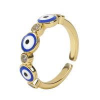 Evil Eye Jewelry Ring Finger, cobre, cromado de cor dourada, Ajustável & micro pavimento em zircônia cúbica & para mulher & esmalte, Mais cores pare escolha, 18mm, vendido por PC