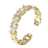 Кубический циркон микро проложить кольцо-латунь, Латунь, плакирован золотом, Регулируемый & инкрустированное микро кубического циркония & Женский & отверстие, золотой, 18mm, продается PC