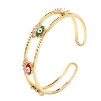Brass Cuff Bangle gold color plated evil eye pattern & micro pave cubic zirconia & for woman & enamel & hollow gold 60mm Sold By PC