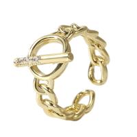 metal Anillo de dedo Cuff, color del oro de la alta calidad chapado, Ajustable & micro arcilla de zirconia cúbica & para mujer & hueco, dorado, 18mm, Vendido por UD