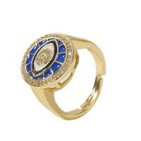 Cúbicos Circonia Micro Pave anillo de latón, metal, chapado en color dorado, Ajustable & micro arcilla de zirconia cúbica & para mujer & esmalte, dorado, 18mm, Vendido por UD