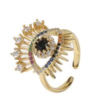 Cubique anneau en laiton Circonia Micro Pave, œil, Placage de couleur d'or, Réglable & pavé de micro zircon & pour femme, multicolore, 18mm, Vendu par PC