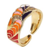Кубический циркон микро проложить кольцо-латунь, Латунь, плакирован золотом, Регулируемый & инкрустированное микро кубического циркония & Женский & эмаль, разноцветный, 18mm, продается указан