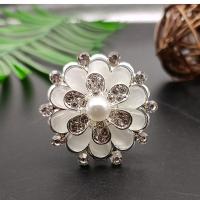 Scarf Buckle Zinc Alloy with Cats Eye & Plastic Pearl Flower platinum color plated for woman & with rhinestone 38mm Sold By Lot