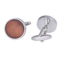 Cufflinks Brass with Wood Round plated fashion jewelry & Unisex 18mm Sold By Lot