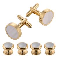 Cufflinks Brass with White Shell Round plated Unisex 16mm 11mm Sold By Lot