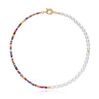 Glass Seed Beads Necklace Seedbead with Plastic Pearl & Zinc Alloy plated Bohemian style & for woman nickel lead & cadmium free Length Approx 17.7 Inch Sold By PC