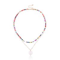 Glass Seed Beads Necklace, Seedbead, with Tibetan Style, with 1.9inch extender chain, Heart, plated, Double Layer & for woman, nickel, lead & cadmium free, 17mm, Length:Approx 15.7 Inch, Approx 18.1 Inch, Sold By PC
