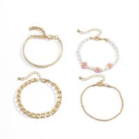 Brass Bracelet Set, with Plastic Pearl & Aluminum, with 1.97inch extender chain, gold color plated, 4 pieces & for woman, Length:Approx 6.3 Inch, Sold By Set