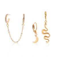 Iron Earring with Zinc Alloy gold color plated three pieces & for woman & with rhinestone 112mm  Sold By Set