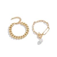 Zinc Alloy Bracelet with aluminum chain & iron chain & Plastic Pearl with 1.9inch extender chain plated 2 pieces & for woman Length Approx 6.2 Inch Sold By Set
