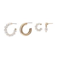 Perlas plásticas Stud aretes, con fundición, chapado en color dorado, 4 piezas & para mujer, 25x25mm, 15x15mm, Vendido por Set