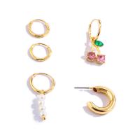 Iron Earring Set, with Plastic Pearl & Tibetan Style, gold color plated, for woman & with rhinestone, 13mm, 32mm, 11x29mm, 18mm, Sold By Set