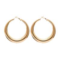 Iron Earring, Donut, gold color plated, for woman & hollow, 65x65mm, Sold By Pair