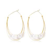 Brass Drop Earring with Plastic Pearl gold color plated multilayer & for woman 97mm Sold By Pair