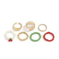 Cink Alloy Ring Set, Seedbead, -val Vas & Cink ötvözet, arany színű aranyozott, a nő & üreges, 17mm, 70mm, Méret:6.5, Által értékesített Set