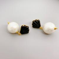 Messing oorhangers, met Black Shell & Plastic Pearl, 18K verguld, mode sieraden & voor vrouw, nikkel, lood en cadmium vrij, 15.50x39mm, Verkocht door pair