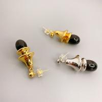 Brass Drop Earring, with Black Agate, plated, fashion jewelry & for woman, more colors for choice, nickel, lead & cadmium free, 32.50x11.50mm, Sold By Pair